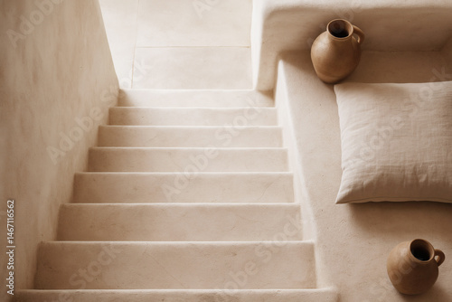 Top-Down View of Wabi-Sabi Staircase with Natural Imperfections and Earthy Accents photo