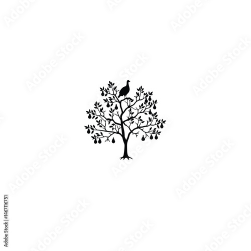 Partridge in a Pear Tree silhouette on white background