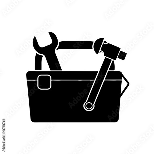 toolbox with hammer and wrench on white 