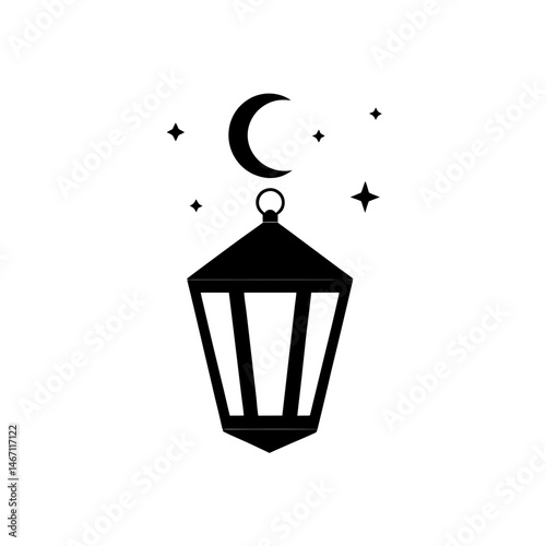 lantern with stars and crescent moon on white 