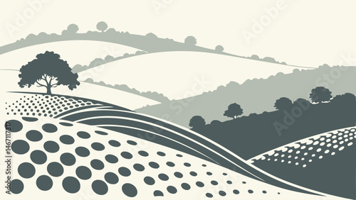 halftone dotted hills in geometric abstract style