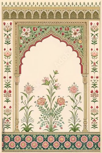 Vintage mughal frame design, seamless pattern with flowers, seamless floral pattern with flowers, seamless floral pattern, seamless pattern with leaves	
