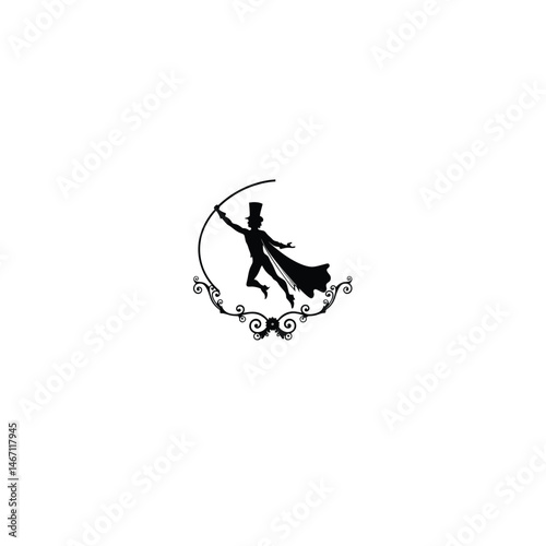 Vintage Circus Performer silhouette on white background