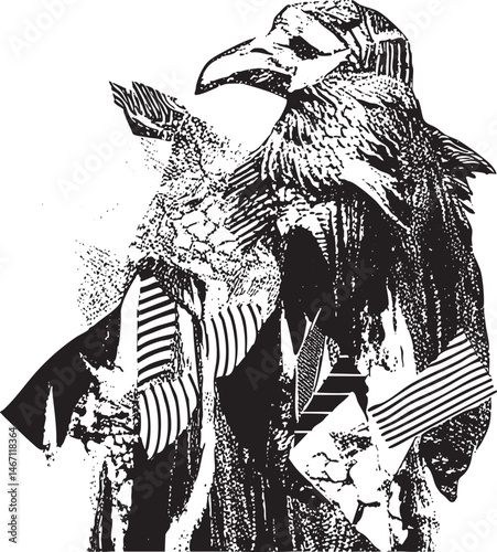 Two majestic birds of prey face each other in a stark black and white composition.