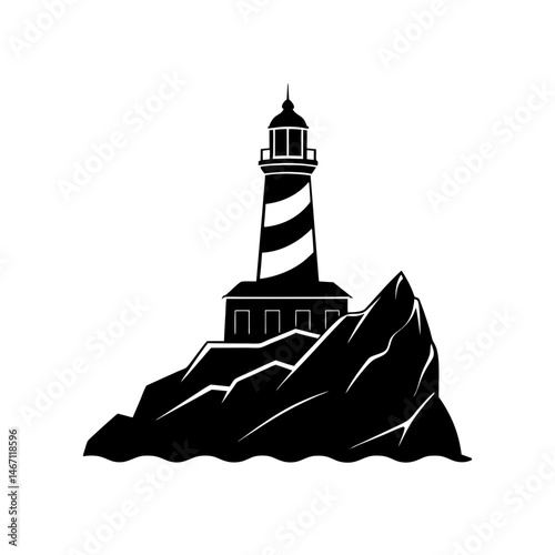 a lighthouse on a rocky cliff   on white backgroun.svg