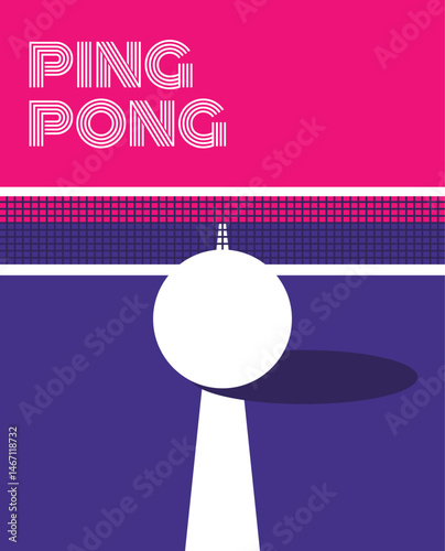 Ping pong Poster Template. Table and ball for ping-pong. Sport indoor. Ad card, placard template for sports game, table tennis match, contest. Advertising promo flyer with ball and net.