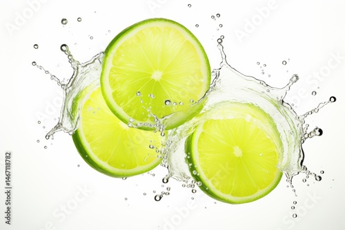 Juicy Limes Splashing in Water Refreshing Citrus Burst Vibrant Green Zesty Summer Drink Image