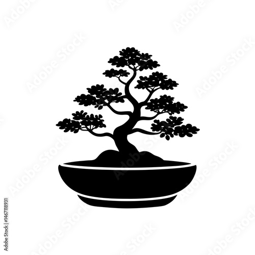 a serene zen garden with a bonsai tree on white.svg