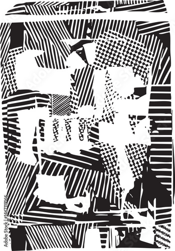 A stylized abstract of a giraffe rendered in black and white lines.