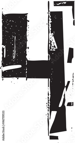 A fragmented abstract letter ‘H’ dominates a stark white background with textured black lines.