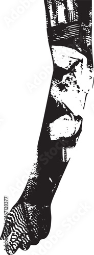 A partially exposed forearm and hand with a visible tattoo.