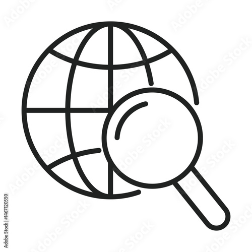 A simple globe icon shows the planet while a magnifying glass is used to represent a search or global study process.