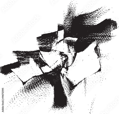 A solitary figure with a wide-brimmed hat gazes intensely into the distance.