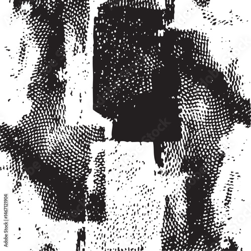 Abstract black and white geometric shapes overlap and blend.