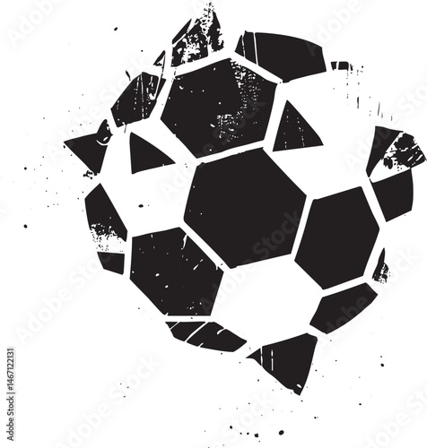 A fragmented black and white soccer ball .