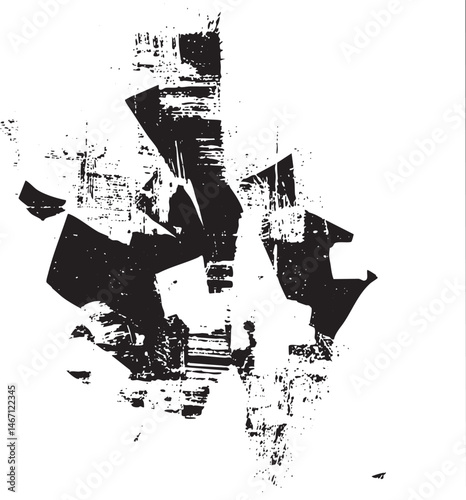 Abstract geometric shapes overlap and fragment across a white background.