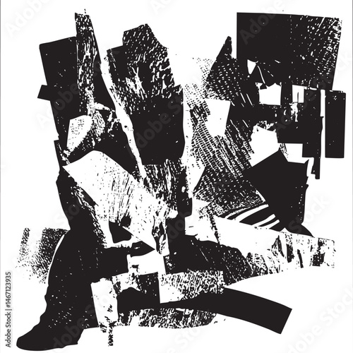 Abstract geometric shapes overlap and intersect in a dynamic composition.