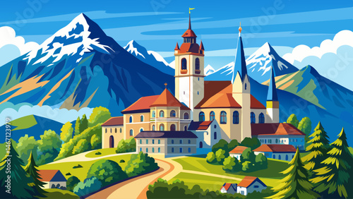 Liechtenstein Vaduz Cathedral Under Blue Sky