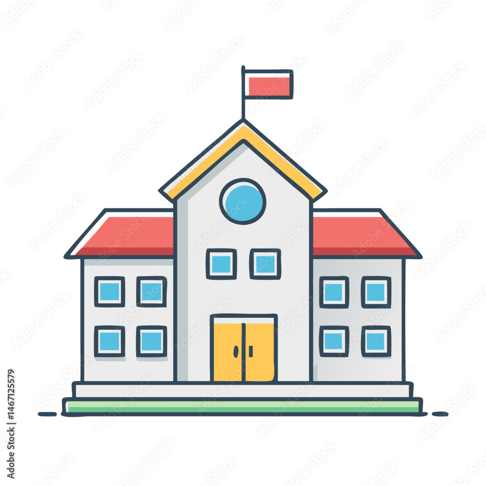 Illustration of a school building for education, learning, and academic success in elementary school and high school Illustration of a school building for education, learning, and academic success in elementary school and high school