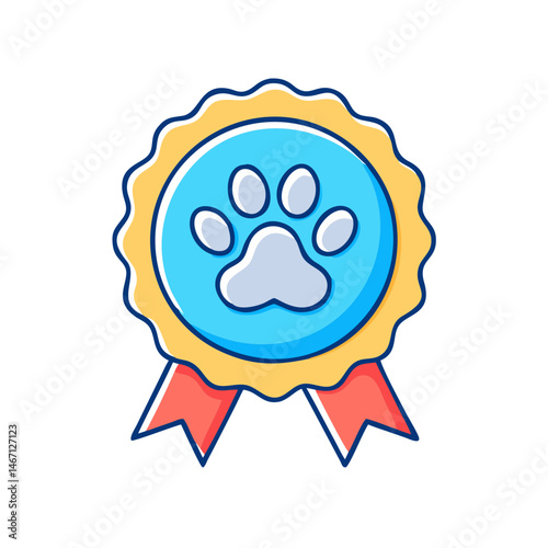 Dog paw print award ribbon vector illustration for pet shop or veterinary clinic design