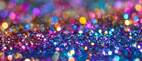 Sparkling glitter in vibrant colorful tones with dreamy bokeh effect. Festive shimmering background for luxury, party, holiday or magical twinkle designs. Generative ai	