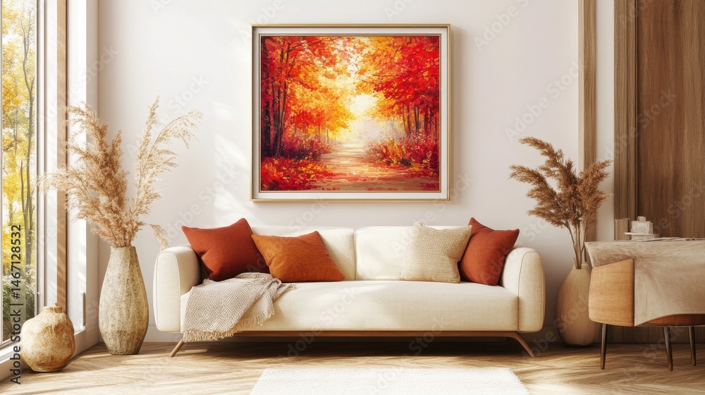 Fototapeta premium Kyoto Temple Entrance Framed by Fiery Red Leaves