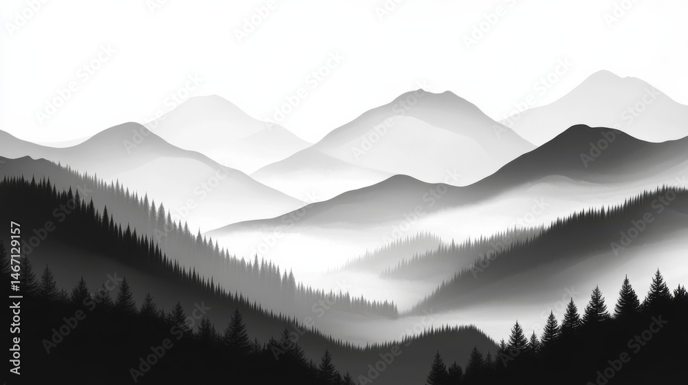 Obraz premium Misty Mountain Landscape in Traditional Sumi-e Style - Standard v2-6x