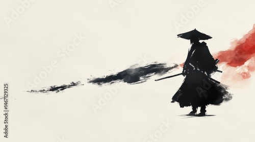 Minimalist Ink Painting of a Lone Samurai
