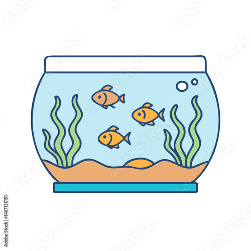 Aquarium fish tank pet aquatic sea ocean life underwater marine tropical goldfish bubble vector cartoon
