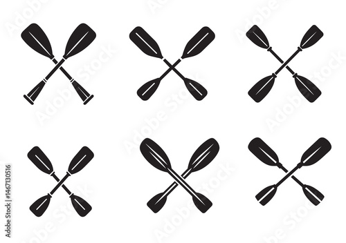 Crossed Canoe Boat Paddle Silhouette Vector Set