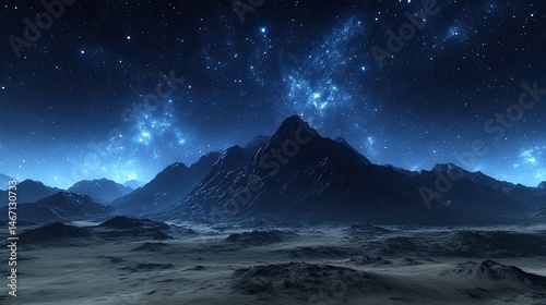 Fototapeta Naklejka Na Ścianę i Meble -  A panoramic night view of a desert landscape under a starry sky,