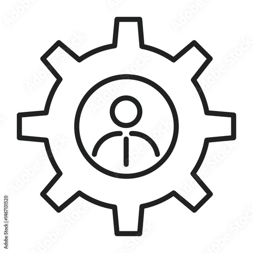 Simple icon shows a person inside a gear, which can show management or skill being a part of a machine and working well.
