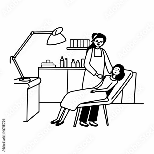 Cosmetologist is a professional with a patient in the office of a medical clinic