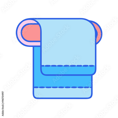 Illustration of folded bathroom towel hanging on a rack for drying and cleaning purposes at home