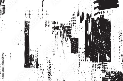 Abstract black and white shapes create a dynamic textured composition.