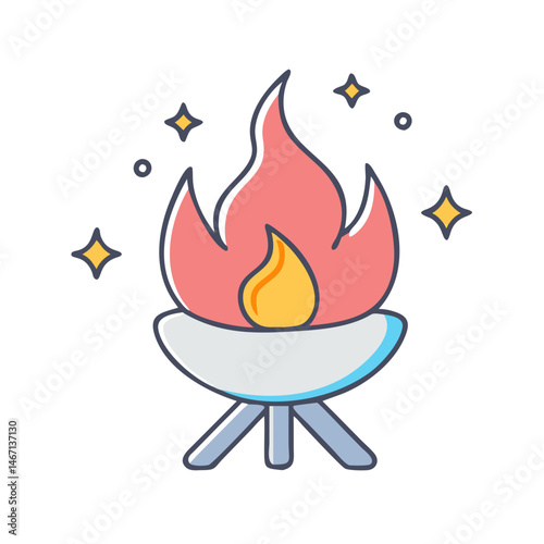 Illustration of campfire bonfire flame fire burning heat light wood outdoor adventure travel camping
