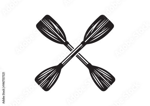 Crossed Wooden Paddle Oar Silhouette for Boat Rafting Kayak Canoe Rowing Sail Sport Adventure Silhouette Vector