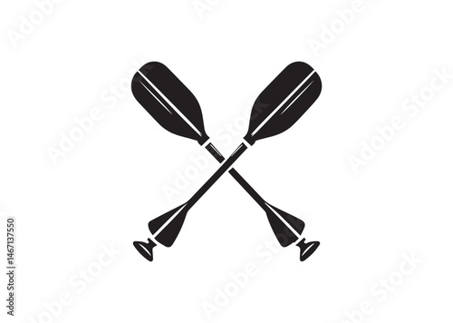 Crossed Wooden Paddle Oar Silhouette for Boat Rafting Kayak Canoe Rowing Sail Sport Adventure Silhouette Vector
