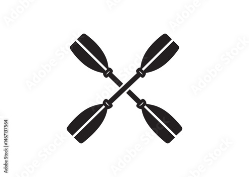 Crossed Wooden Paddle Oar Silhouette for Boat Rafting Kayak Canoe Rowing Sail Sport Adventure Silhouette Vector