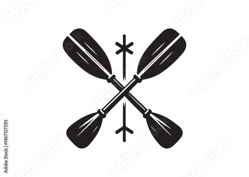 Crossed Wooden Paddle Oar Silhouette for Boat Rafting Kayak Canoe Rowing Sail Sport Adventure Silhouette Vector