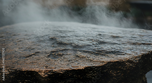 Mystical Steaming Rock Surface Displaying Geothermal Wonder Of Nature