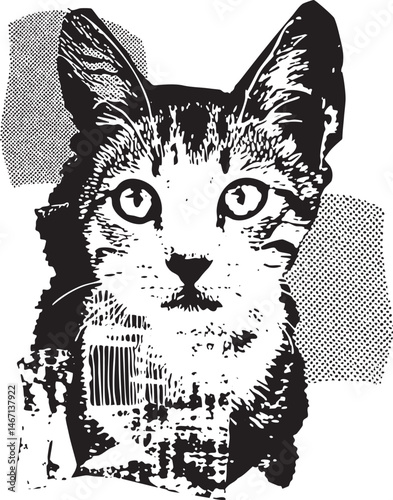A striking black and white portrait of a feline face.