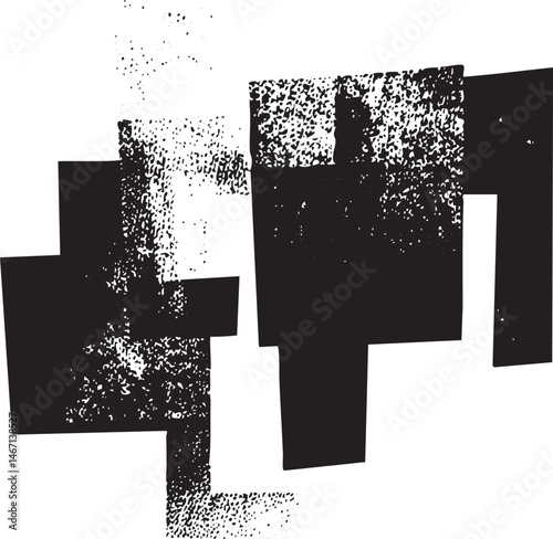 Several grayscale geometric shapes overlap and intersect on a white background.