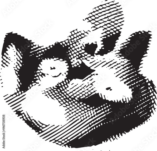 A stylized depiction of a gentle creature nestled within a textured circular form.