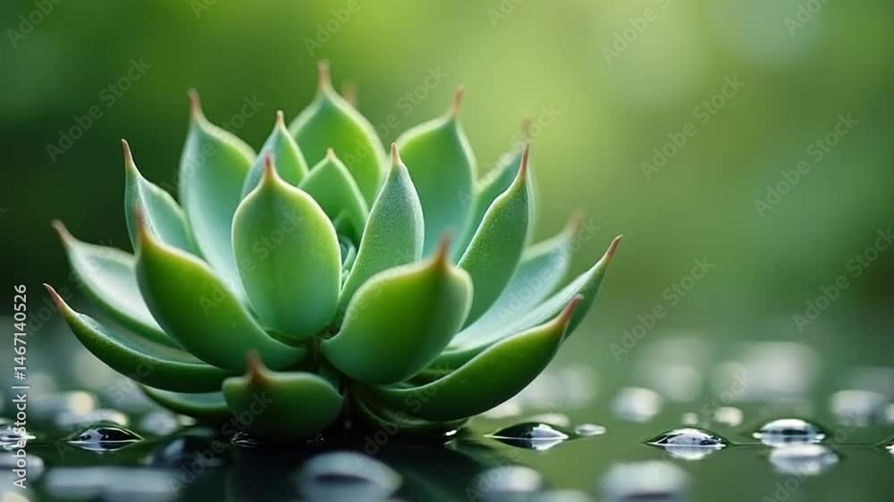Botanical Serenity: A Succulent in Water with Dreamy Green Backdrop Botanical Serenity: A Succulent in Water with Dreamy Green Backdrop