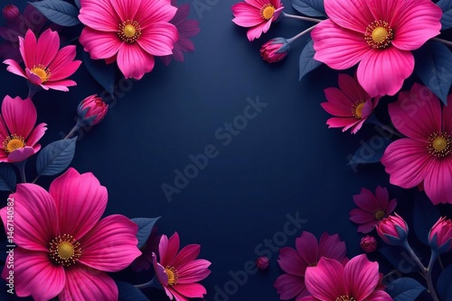 Bold fuchsia floral pattern, large blooms on dark background , magenta, bloom