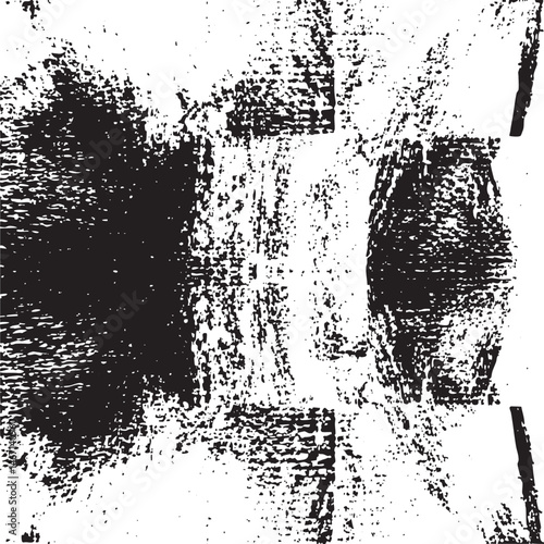 A fragmented monochrome portrait reveals blurred facial features and textured surfaces.