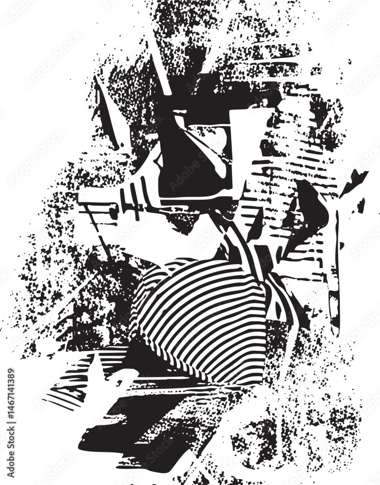 Obraz premium A solitary figure stands amidst a textured fragmented cityscape.
