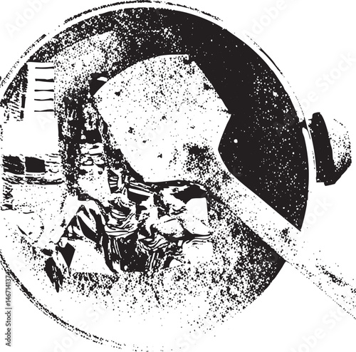 A silhouetted figure stands within a circular frame gazing intently at an unseen point.