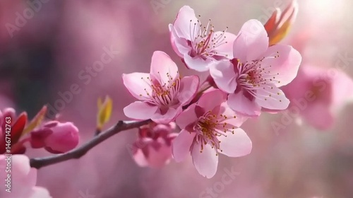 Cherry Blossom Branch Covered in Fresh Pink Flowers
